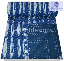 Indian Vintage Quilt Kantha Block Bedspread Cotton Blanket Ralli Gudari