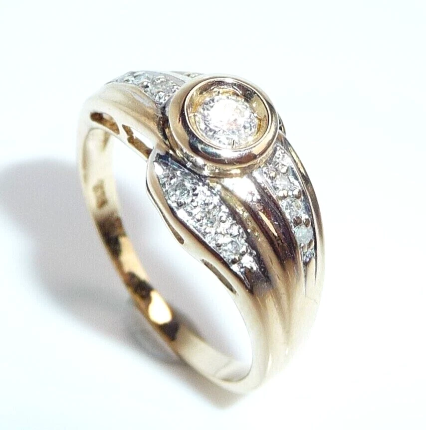 Ring 585 Gold Gelbgold 0.20ct. Diamanten Gr: 55 / 17,5 mm  änderbar 3,9 g - Bild 2 von 4