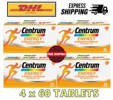 4 x 60 Tablets CENTRUM ENERGY B-Vitamin and Minerals Vitamin E & C Boost Energy