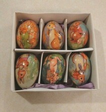 Paper-Mache Easter Eggs set of 6 box set bunnies bunny Tree Ornaments in box