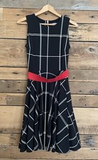 Danny And Nicole Vtg Style Black Windowpane Check Dress Red Zip Belt Fit & Flare