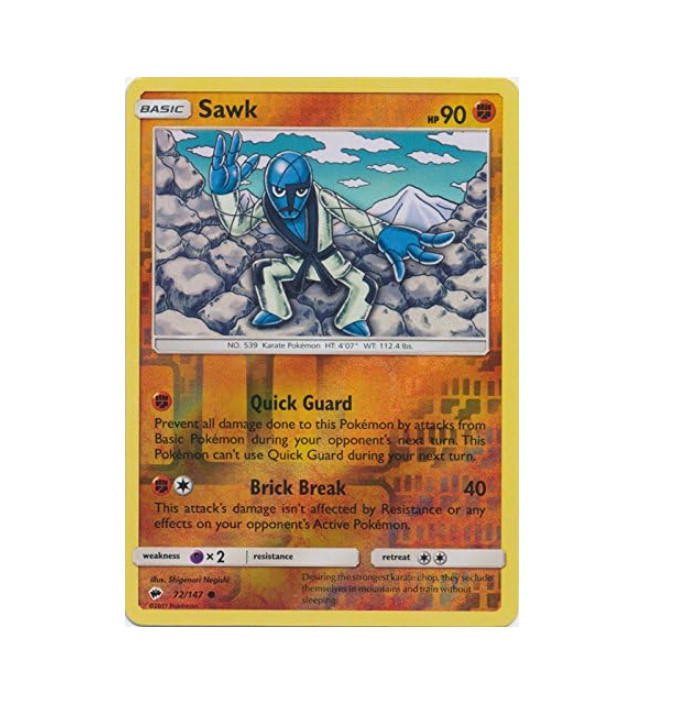 Pokemon - Sawk - 72/147 - Common - Reverse Holo - Burning Shadows  - NM/M