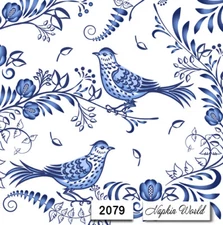 (2079) TWO Paper LUNCHEON Decoupage Art Craft  Napkins - BIRDS BLUE DRAWINGS