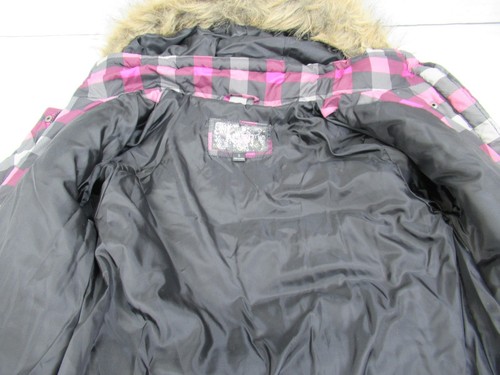 Krush Women's Faux-Fur-Trim Hooded Puffer Coat Checker Pint Size Small - H0303 - Picture 12 of 12