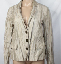 Chicos Beige Shimmer Crinkle Blazer Pockets Unlined Silk Blend M