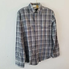 Hugo Boss Men's Plaid Gray Casual Button Down Long Sleeve Shirt Medium Cotton