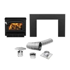 Drolet Escape 1500 Wood Burning Fireplace Insert w/ Shroud & 25' Liner Kit