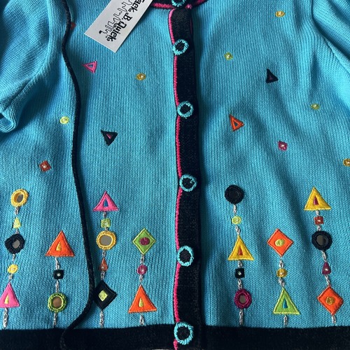 Jack B Quick Geometric Shapes Cardigan Sweater W/ Purse Medium Blue NEW WITH TAG - Picture 3 of 13