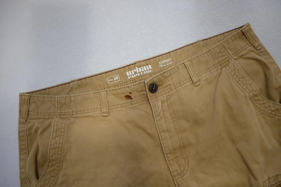 Urban Pipeline Cargo 卡其色斜纹布短裤经典棕褐色平底男式 40 码 — 第 3/4 张图片