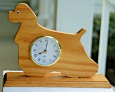 Clock, Quartz Shelf/mantel Solid Yellow Pine COCKER SPANIEL ,(1) AA, 8 7/8" tall