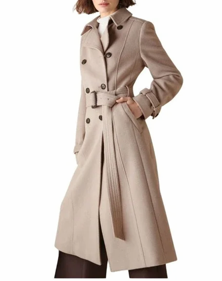 NWT COLE HAAN $398 STONE WOOL BLEND FLARED TRENCH COAT SZ 12