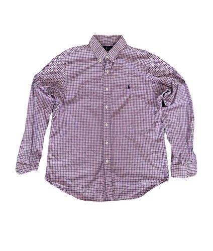 Polo Ralph Lauren Shirt Mens Pink Purple Pony Logo Long Sleeve Button Size Large