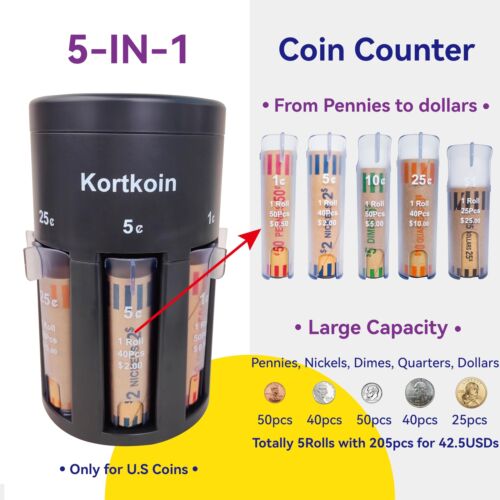 Automatic Coin Sorter 5-In-1 Coin Counter with Coin Wrappers, Sort Your Loose - Picture 5 of 6