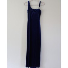 Gunne Sax Jessica McClintock Blue Velvet Column Dress Rhinestone Strap Size 5/6