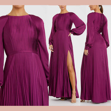 NWT IEENA Mac Duggal [ 10 ] 26590 Pleated High Neck  Long Sleeve Gown Berry J441