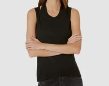 $106 Monrow Women's Black Rib Racer Double-Layer Modal Tank Top Size L