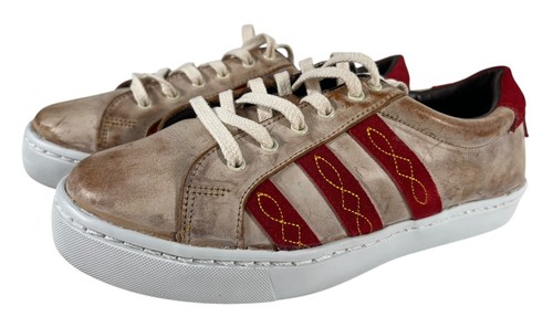 Agave Sky Sheridan Game Day Leather Slip On Tennis Shoe Sneakers Sz 8 Rust