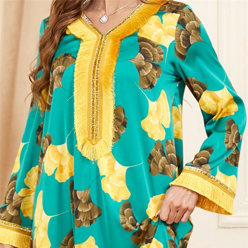 Muslim Floral Kaftan Islamic Women Maxi Dress Ramadan Dubai Caftan Moroccan Gown - Picture 86 of 216