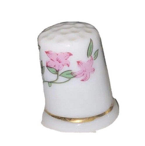 Vintage Thimble Pink Flowers Porcelain Flower Floral 104 - Picture 4 of 5
