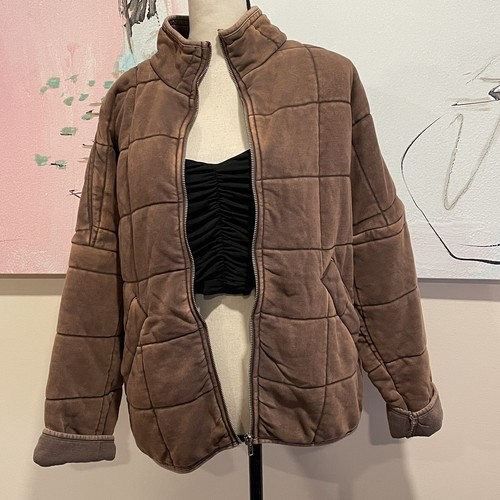 Forever 21 Quilted Zip Jacket Brown 