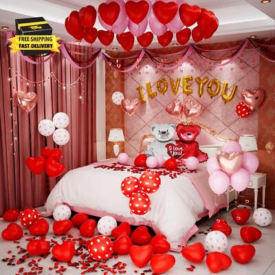 Valentines Day Balloons Kit with I Love You Heart Bear Pink Balloons 1000pcs Ros
