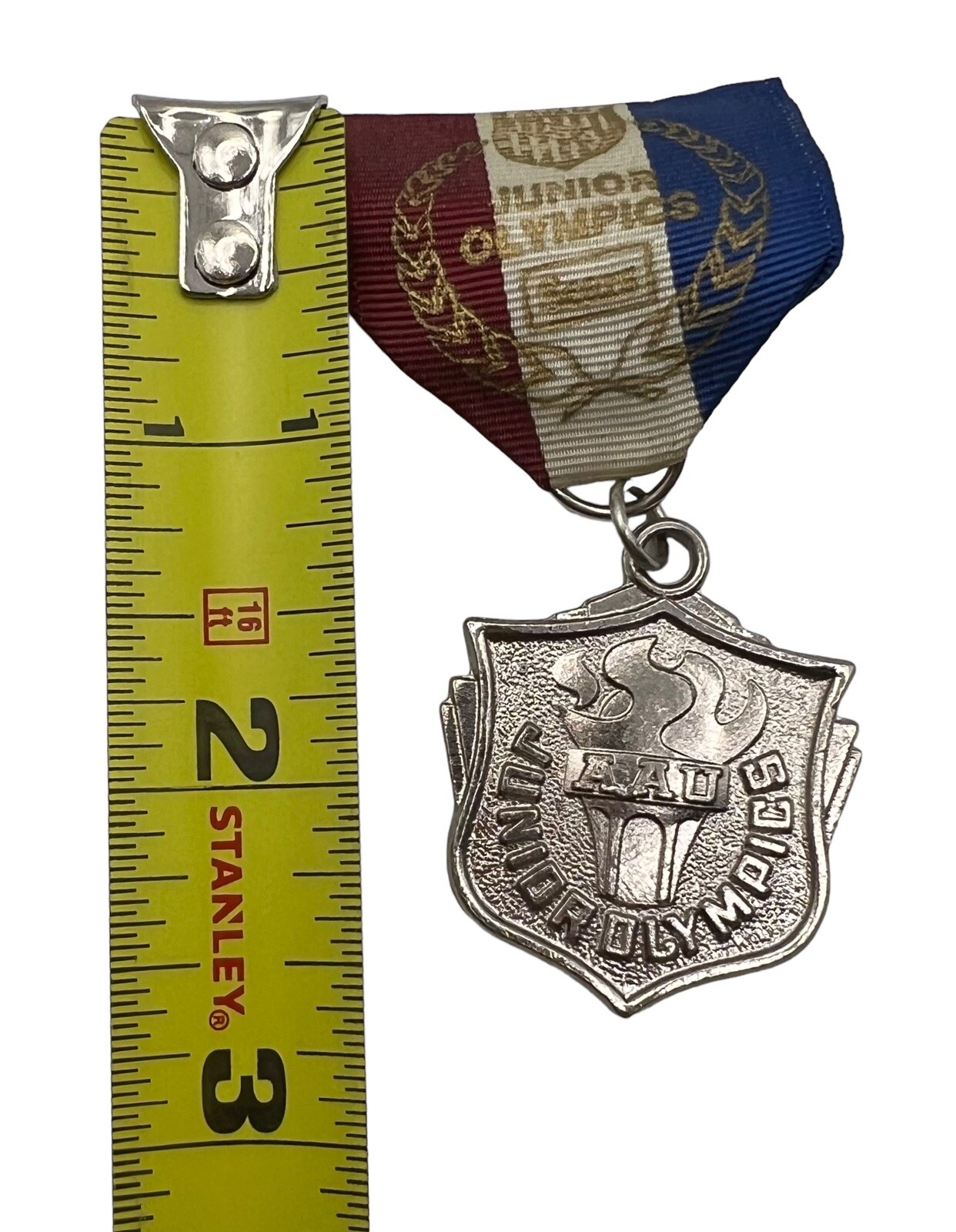 Vintage AAU Junior Olympics Sears Silver Toned Medal Trophy Pin Torch Flame USA eBay