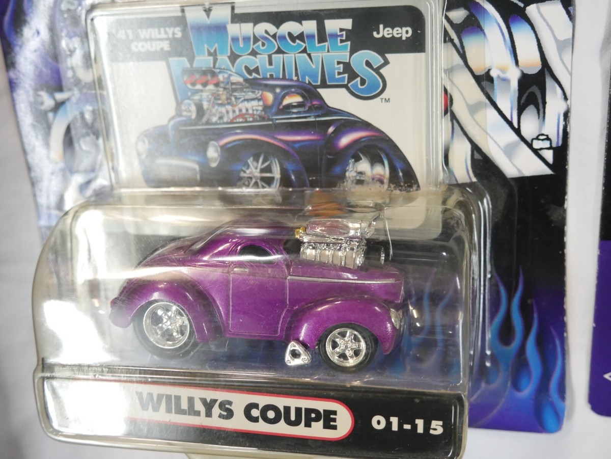 2 New Muscle Machines Black '41 Willys Coupe Purple +40 Willys