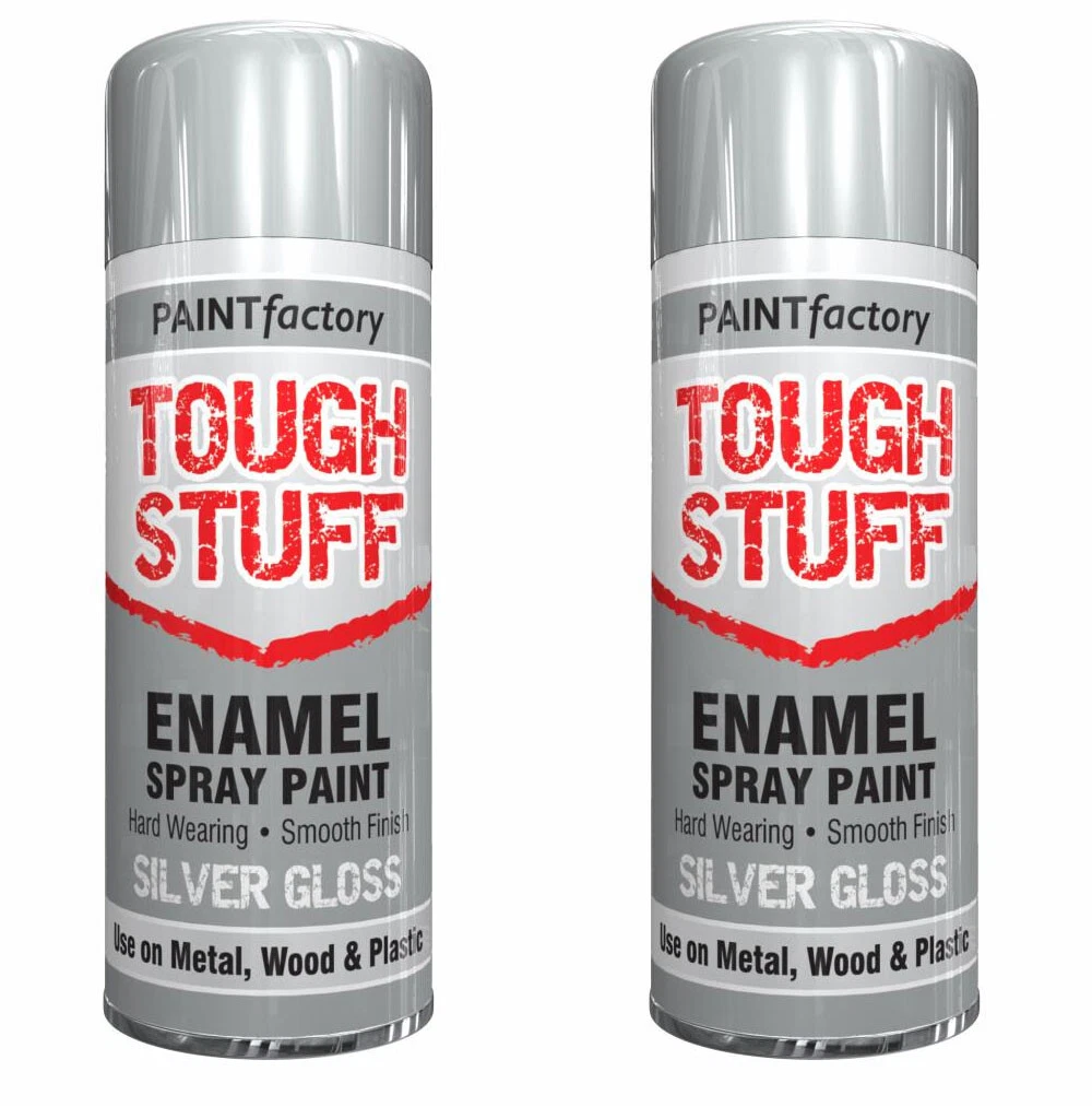 2x Tough Stuff Enamel Silver Gloss Spray Paint Wood Metal Art Crafts DIY 400ml