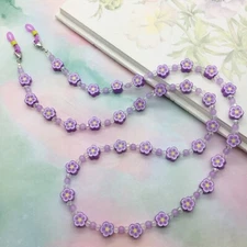 Purple Flower Eyeglasses Necklace, Floral Glasses Chain, Eyewear Holder Leash