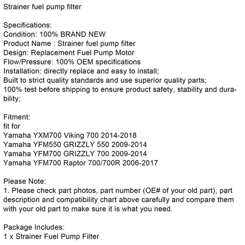Strainer fuel pump filter for Yamaha YXM700 YFM550 GRIZZLY E6 - Picture 8 of 11