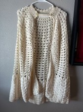 Vintage Handmade Crochet Knit Cape Poncho Ivory