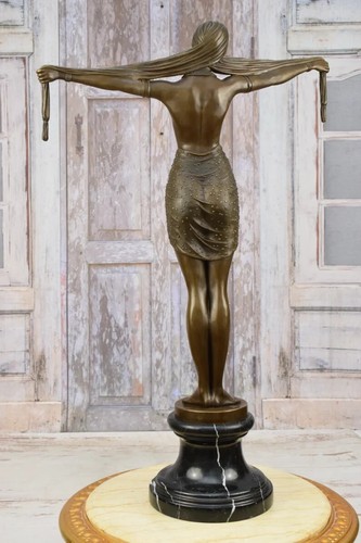 Large ! Demetre Chiparus Bronze Statue - Dancer with Shawl - Woman Cabaret - Picture 3 of 7