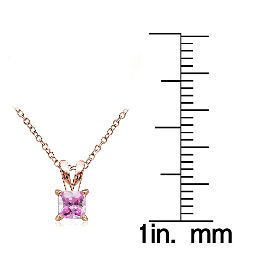 Rose Gold Tone on Silver 3/4ct Pink Cubic Zirconia 5mm Square Solitaire Necklace - Image 3 of 3