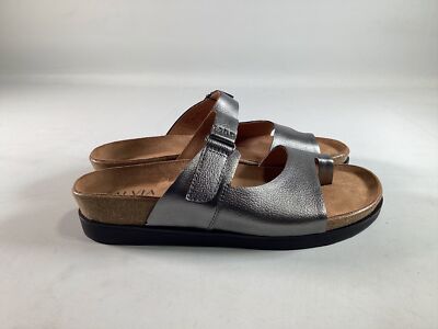 Womens Salvia Pewter Metallic Leather Amber Sandals NEW
