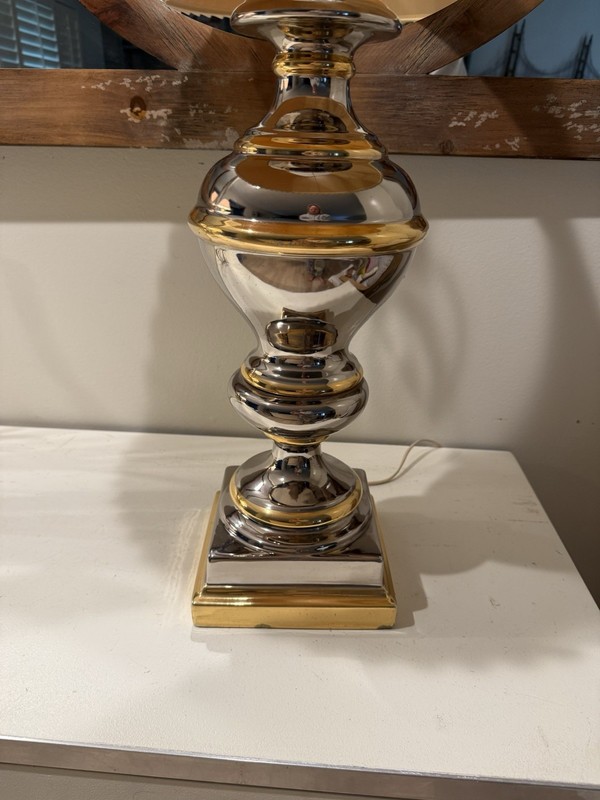 Vintage Ceramic Silver And Gold Glazed Lamp
