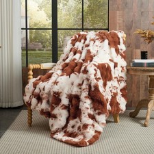 Cow Print Faux Fur Throw Blanket 80x60 Fluffy Plush Sofa Blanket Brown