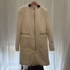 H&M Ivory Mid-Length Zip Front Jacket Coat Wo...