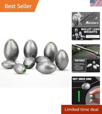 Smooth Inner Surface Fishing Weights - 15 Olive Oval Sinkers for All Techniques