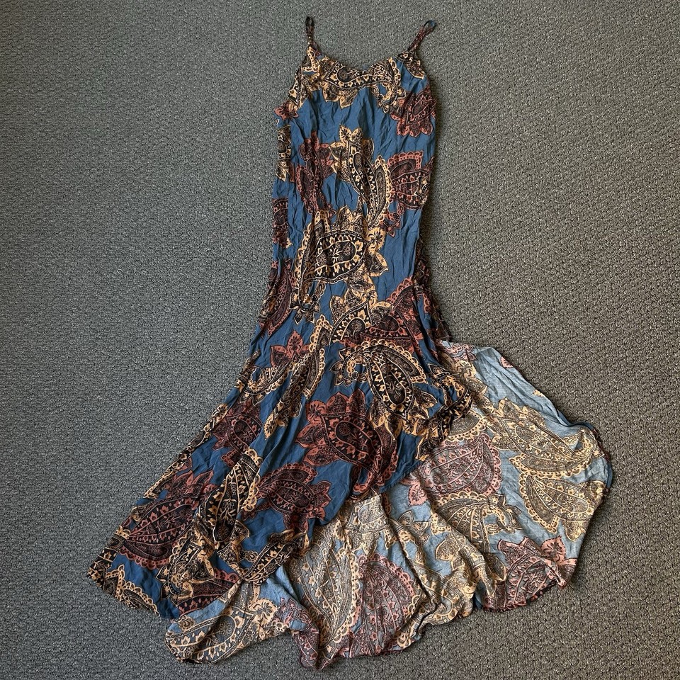 Tigerlily Boho Paisley Maxi Dress Blue Brown Slip Strappy Size 8 AUS US 4