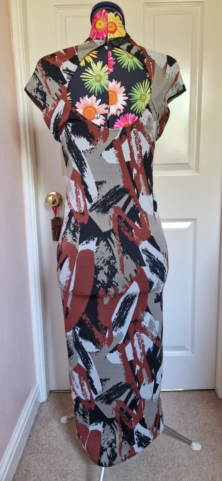 Zara Bodycon Dress Print Midi Size Medium 8-10 UK Cap Sleeve image 3