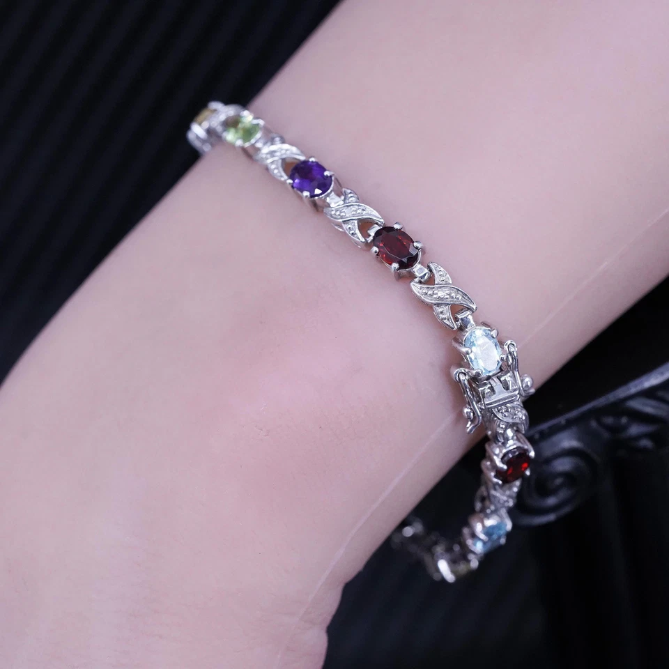 Pulsera Tenis 6.75”, Plata de Ley 925 con Rubí Citrino Peridoto Amatista Foto 3 de 4