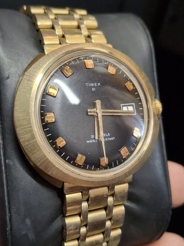 Timex 21 Jewel Marlin UFO Gold Tone Mens Vintage 1970s Mechanical Handwind Watch