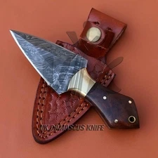 3" Mini Dagger Damascus Handmade Knife Fixed Blade Double Edge Full Tang