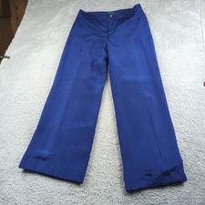 Lauren Ralph Lauren Pant Women 6 Blue Silk Nautical Button Anchor Wide Leg Lined