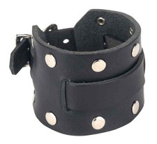 Genuine Leather Men's Studded Leather Watchband, Adjustable Fit, Black LW-2R