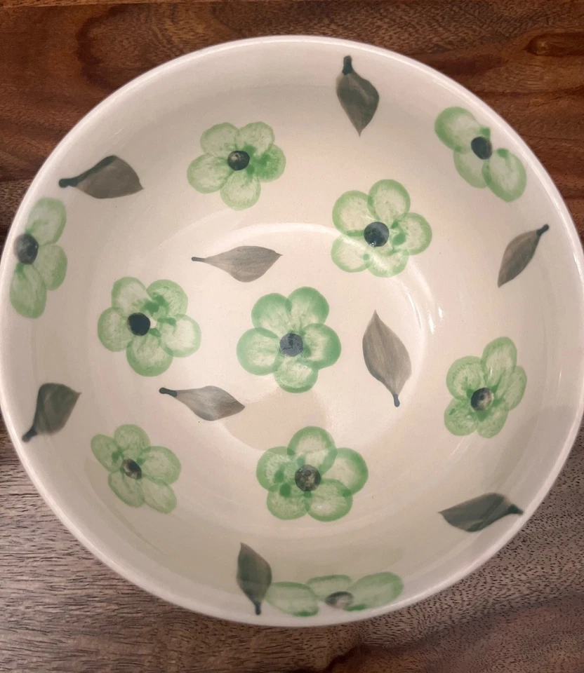 Салатный набор Crate & Barrel с зелеными цветами керамика 6 чаш 1 сервировочное блюдо  - Изображение 3 из 4