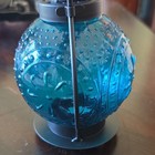 Blue Glass & Black Metal Hanging Lantern Tea Light Holder, Vintage Floral — photo 5