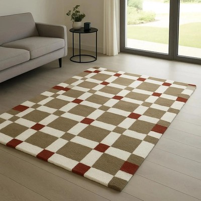 Abstract Wool Rug   Hand-Tufted Modern Carpet, Organic  Design Bathroom Bedroom