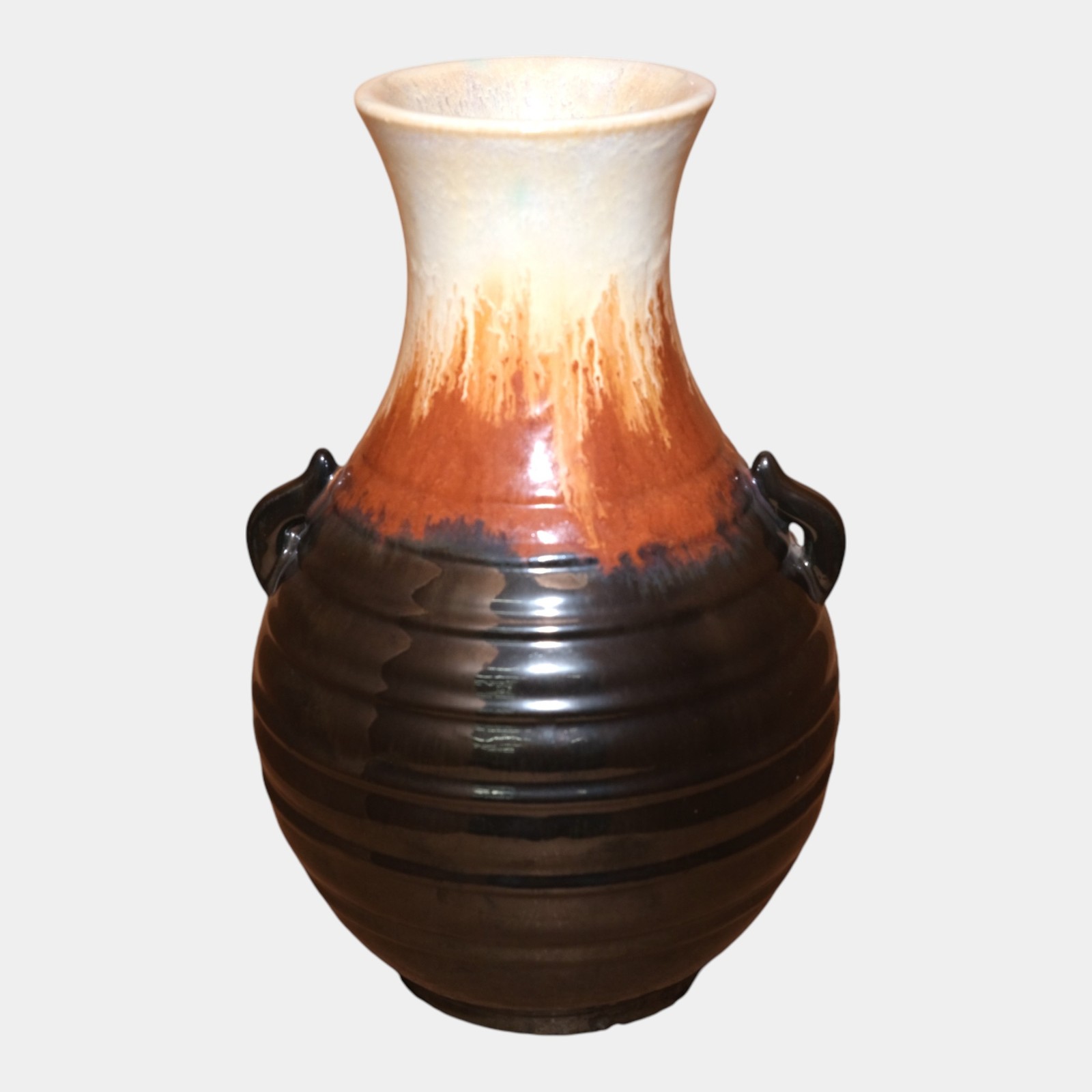 Fulper 1909-1917 Arts And Crafts Pottery Brown Black Flambe Handled Vase 610