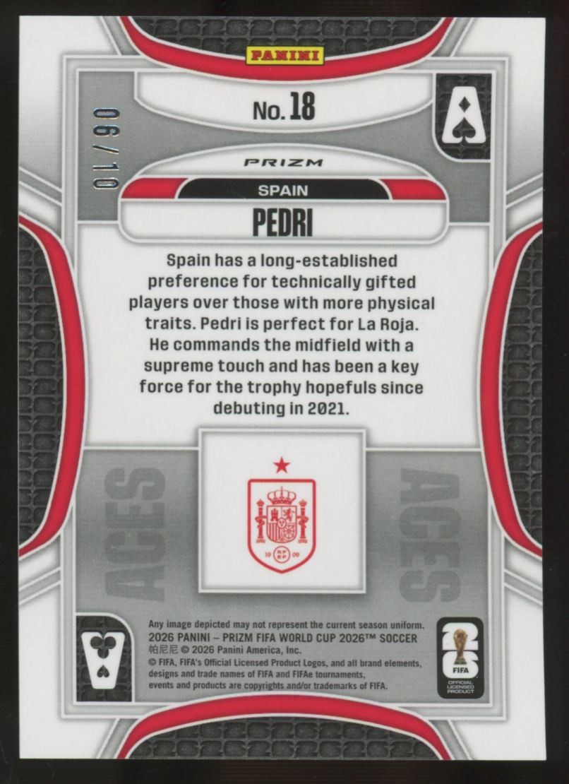 2026 Panini Prizm FIFA World Cup Pedri Aces Gold Pulsar /10 #18 view 2